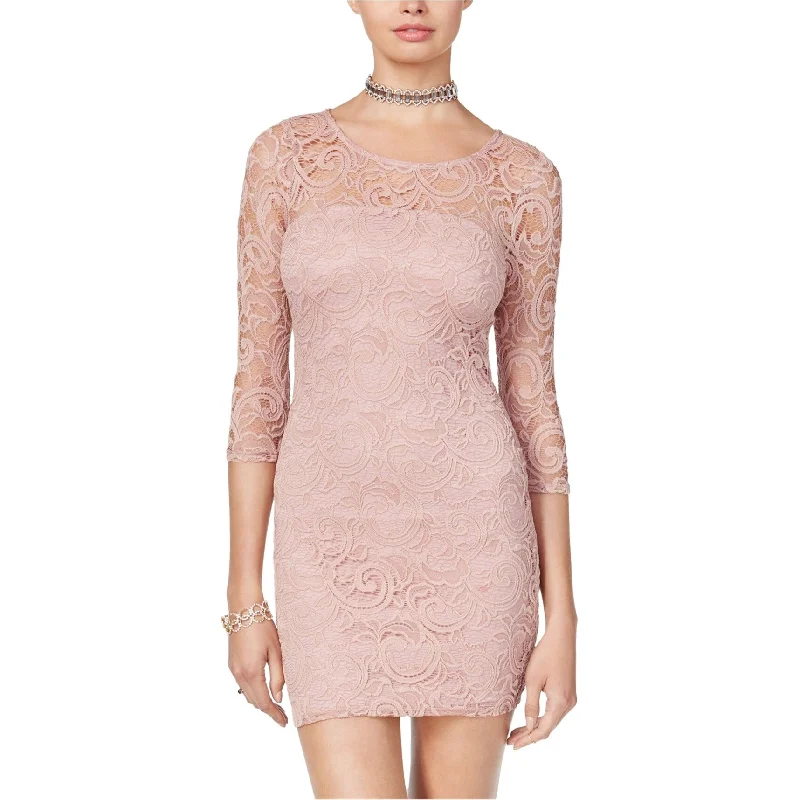 Crystal Doll Womens Lace Sheath Dress, Pink, Small