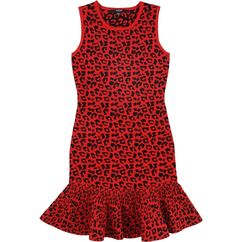 GUESS Womens Animal Print Sweater Dress, Red, Small