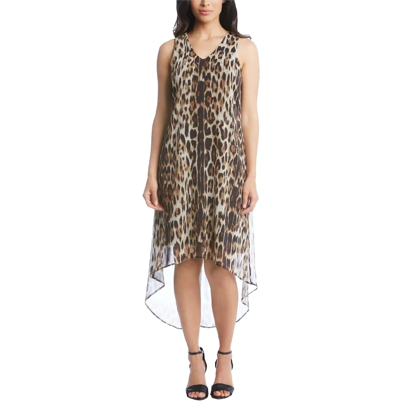 Karen Kane Womens Animal Print Sleeveless High-Low Dress, Brown, Small