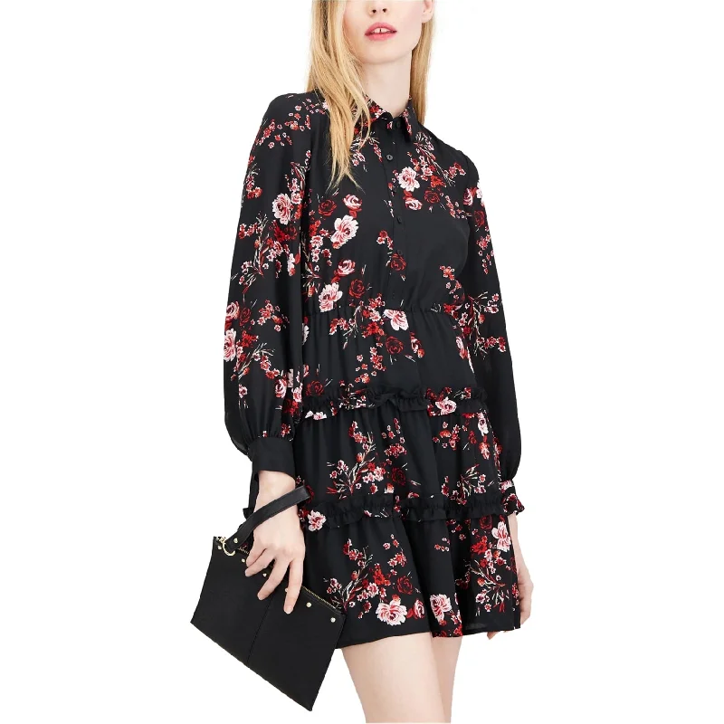 Maison Jules Womens Printed Ruffled Shirt Dress