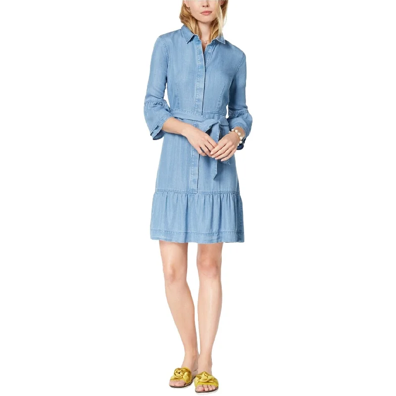 maison Jules Womens Ruffled Shirt Dress, Blue, 2