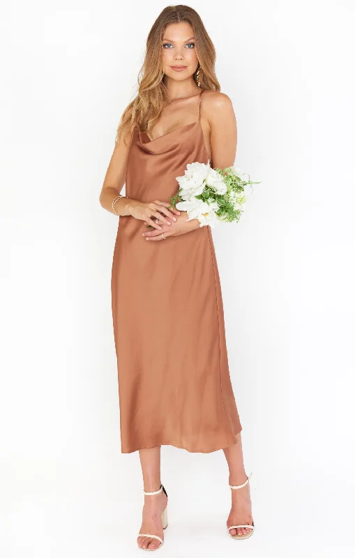 Verona Cowl Dress ~ Copper Luxe Satin