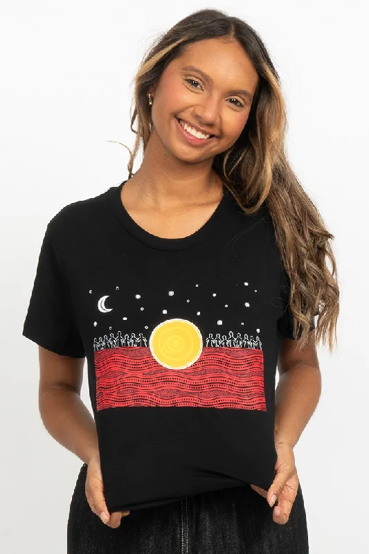 The Night Sky Flag Black Cotton Crew Neck Womens T-Shirt