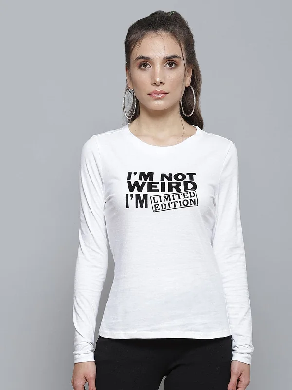 White I'AM NOT WEIRD Print Full Sleeve T-Shirt