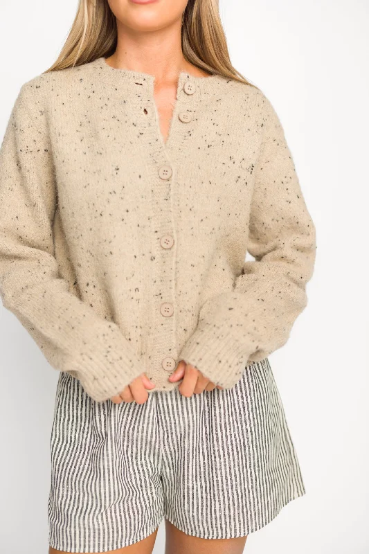 Lena Button Down Sweater Cardigan in Taupe