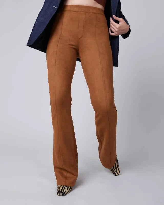 Women's Faux Suede Flare Pant In Rich Caramel