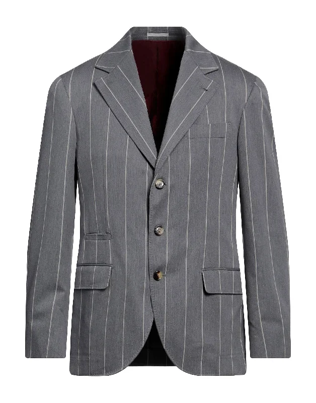 Brunello Cucinelli Mens New Light Grey Suit with White Pin Stripes